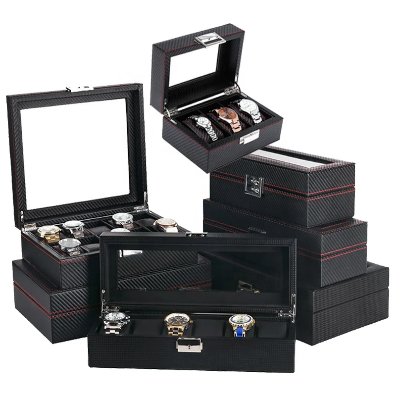 Luxury watch organizer box carbon fiber pu leather watch storage box with glass top watch display, Black or pantone color
Luxury watch organizer box carbon fiber pu leather watch storage box with glass top watch display, Black or pantone color