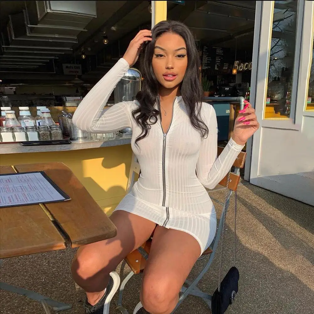 New Women's Long-sleeved Dress Stand Collar Zipper Slim Bodycon Dress, Picture color
New Women's Long-sleeved Dress Stand Collar Zipper Slim Bodycon Dress, Picture color