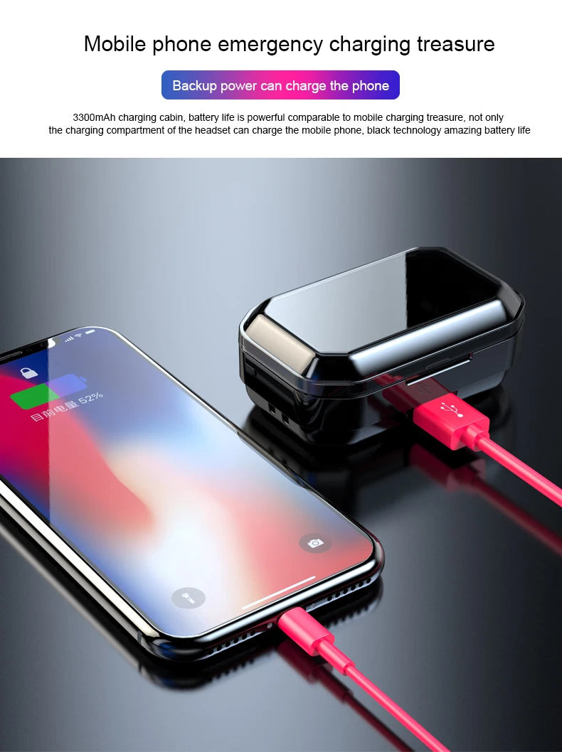 G02 TWS 5.0 Bluetooth 9D Stereo Earphone Wireless Earphones IPX7 Waterproof Earphones 3300mAh LED Smart Power Bank Phone Holder - ANKUX.COM