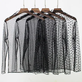 Women Lace Long Sleeve Black Top Tshirt sexy mesh transparent blouse
Women Lace Long Sleeve Black Top Tshirt sexy mesh transparent blouse