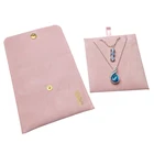 Custom Envelope Button Closure Jewelry Flap Velvet Pouch Bag with Necklace Pad