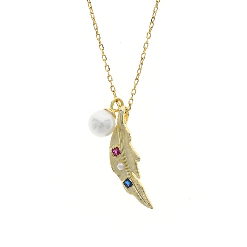 High Quality 925 Sterling Silver 18K Gold Shell Pearl and Zircon Feather Necklace Pendant Women
High Quality 925 Sterling Silver 18K Gold Shell Pearl and Zircon Feather Necklace Pendant Women