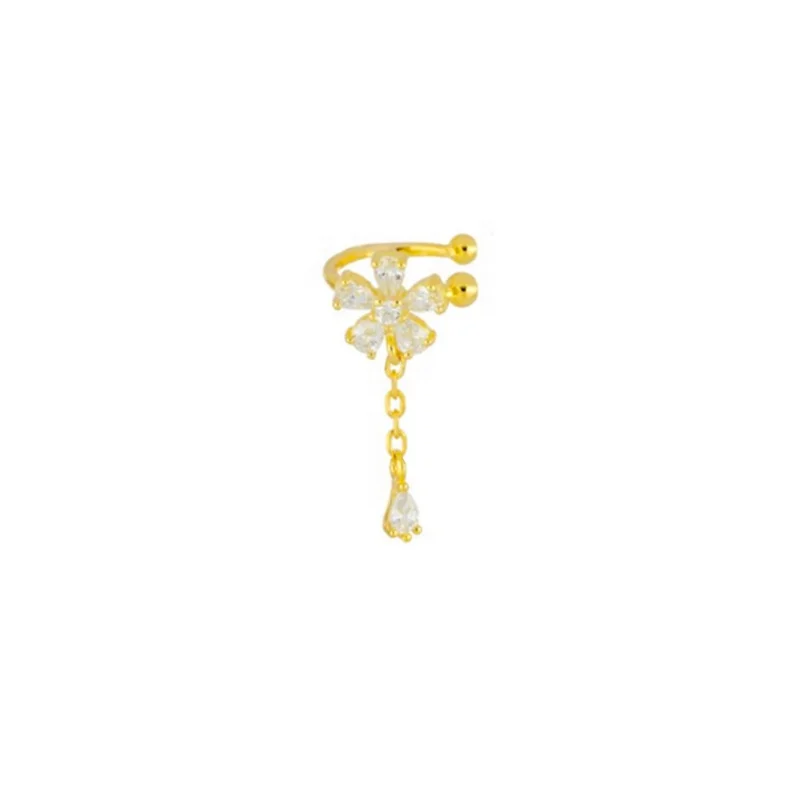 KSRA 925 Sterling Silver Jewelry Clear Stone Flower Charm Long Chain Tasse Cuff Earrings For Women, Gold and silver
KSRA 925 Sterling Silver Jewelry Clear Stone Flower Charm Long Chain Tasse Cuff Earrings For Women, Gold and silver