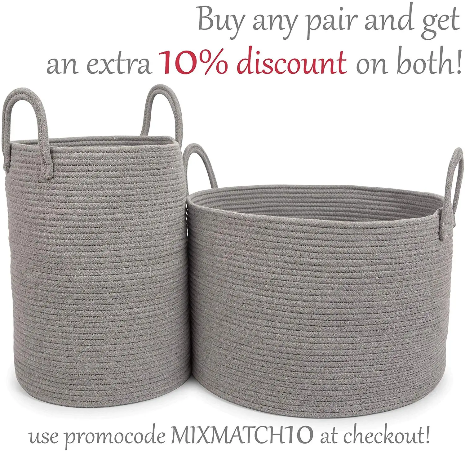 cotton rope basket in full grey/storage basketfor picnic