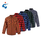 Newest style men long sleeved two pocket cotton wholesale plaid quilted flannel shirt for winter