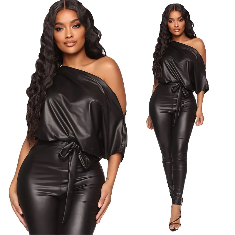 WW-1039 PU Leather Pants Bind Off-the-shoulder Sexy Leather Jumpsuits Off Shoulder Tops Women Pu Leather Trousers Pants Jumpsuit, Customized color
WW-1039 PU Leather Pants Bind Off-the-shoulder Sexy Leather Jumpsuits Off Shoulder Tops Women Pu Leather Trousers Pants Jumpsuit, Customized color