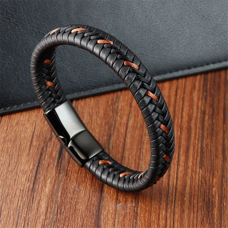Popular Gift Bracelets Custom Name Stainless Steel Clasp Men's Wristband Black Leather Bracelet
Popular Gift Bracelets Custom Name Stainless Steel Clasp Men's Wristband Black Leather Bracelet