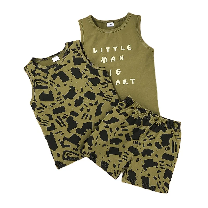 

Three pieces baby boy's camouflage clothing sets children cotton shirts and shorts kids summer clothes suits, As picture