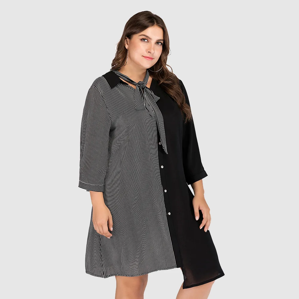 Springway Autumn large size women's dress splicing irregular ninth sleeve dress, Black
Springway Autumn large size women's dress splicing irregular ninth sleeve dress, Black