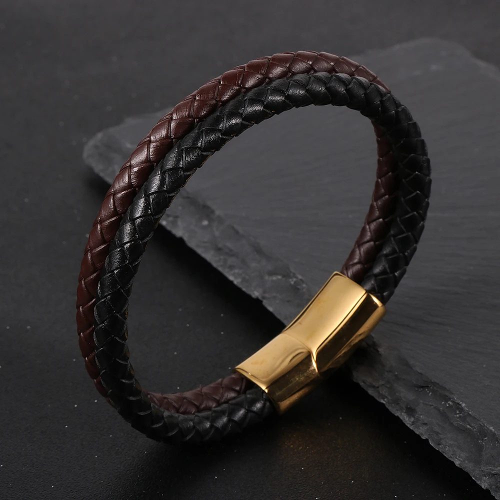 Hot Sale Men Women Stainless Steel Buckle Wristbands Jewelry Double Layered Brown Black Genuine Leather Bracelets
Hot Sale Men Women Stainless Steel Buckle Wristbands Jewelry Double Layered Brown Black Genuine Leather Bracelets
