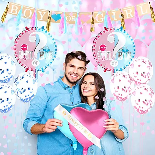 boy or girl baby shower gender reveal confetti balloon banner