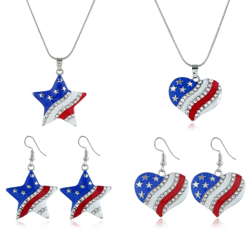 American Flag Jewelryset Creative Big Love Five-pointed Star Rhinestone Earrings Independence Day Flag Earrings Necklace, As picture show
American Flag Jewelryset Creative Big Love Five-pointed Star Rhinestone Earrings Independence Day Flag Earrings Necklace, As picture show