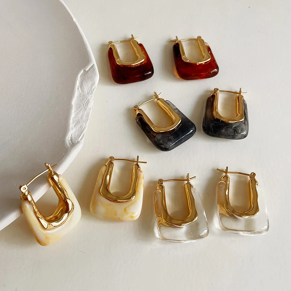 Fashion Women Korean Style Resin Hoop Earrings Irregular Geometric Acrylic Earring, As picture
Fashion Women Korean Style Resin Hoop Earrings Irregular Geometric Acrylic Earring, As picture