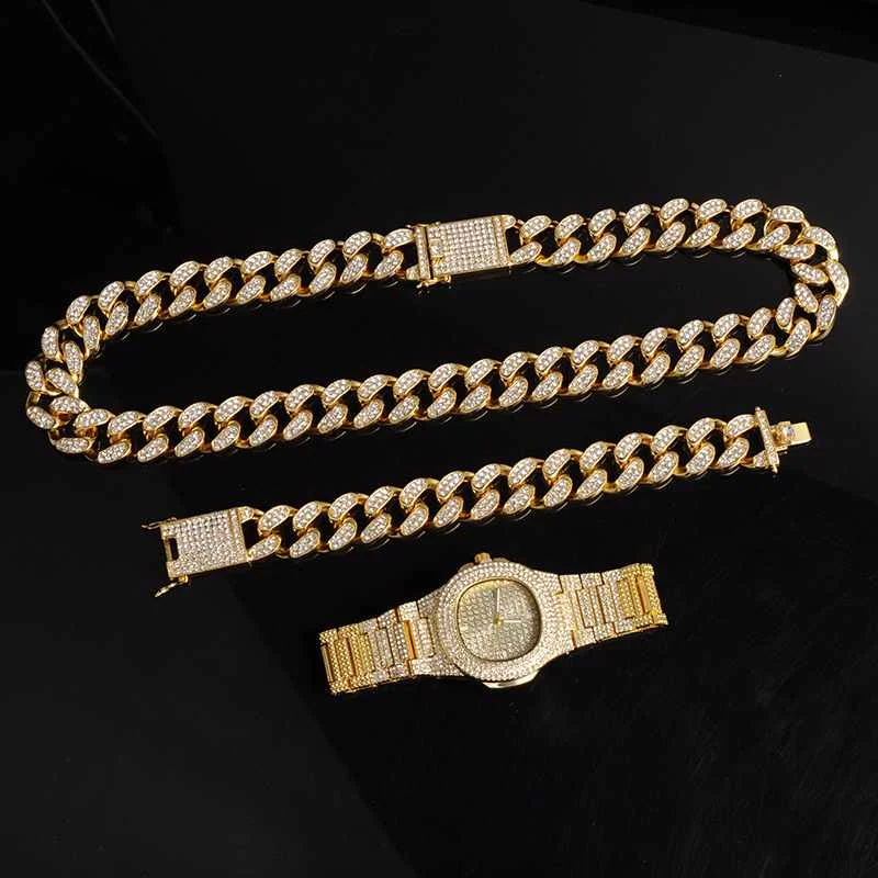 3Pcs/Set Hip Hop Gold/Silver Full Diamond Watch Gold Necklace Bracelet Jewelry Set for Men
3Pcs/Set Hip Hop Gold/Silver Full Diamond Watch Gold Necklace Bracelet Jewelry Set for Men