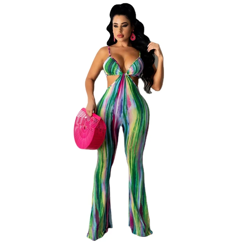 New Summer Hot Selling Women's Wear Sexy Stripe Halter Jumpsuit, Green 
New Summer Hot Selling Women's Wear Sexy Stripe Halter Jumpsuit, Green