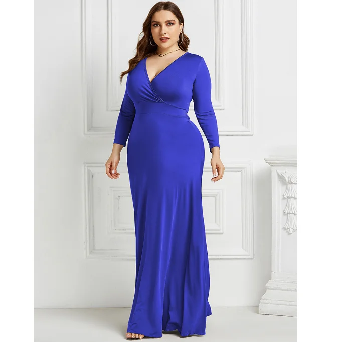 Autumn Winter Women 3XL Plus Size V-Neck Long Dress Female Casual Slim Maxi Dress Elegant Solid Color Women Vestido Fashion New 
Autumn Winter Women 3XL Plus Size V-Neck Long Dress Female Casual Slim Maxi Dress Elegant Solid Color Women Vestido Fashion New