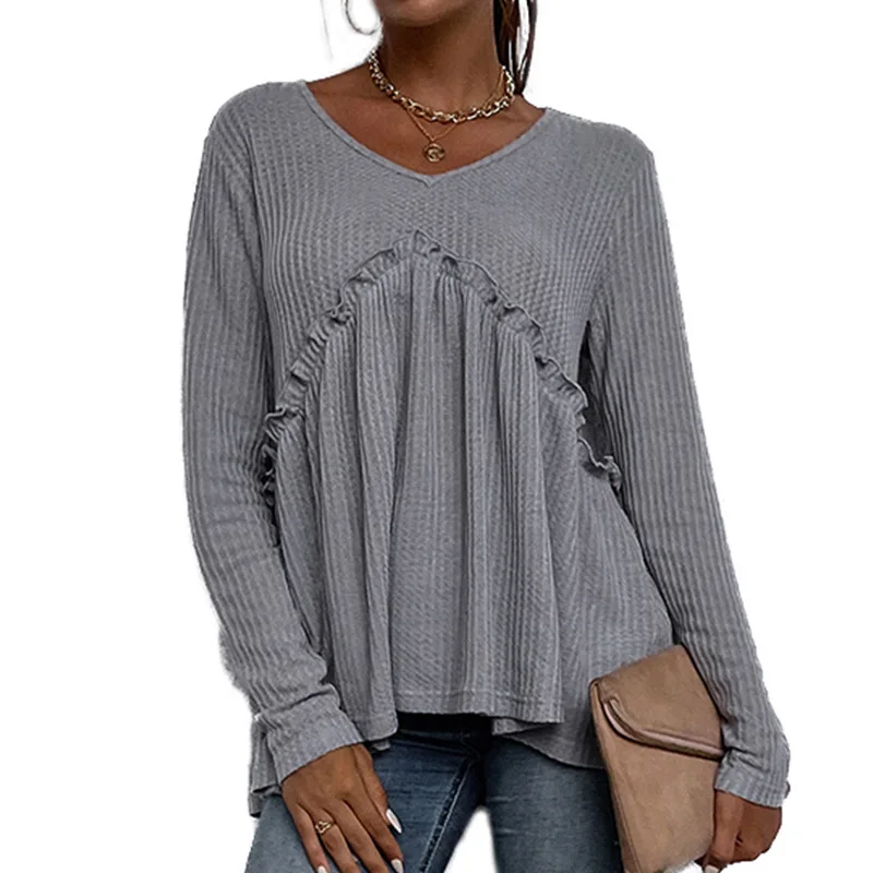 Women's Oversized Knitted T-shirt Solid O-Neck Long Sleeves Ruffled Decoration Women Loose Knitting T-shirt Autumn 2021
Women's Oversized Knitted T-shirt Solid O-Neck Long Sleeves Ruffled Decoration Women Loose Knitting T-shirt Autumn 2021