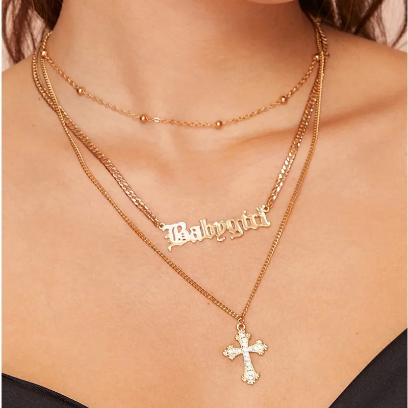 2020 Jewelry Creative Fashion Cross Letter Necklace Simple Design Ladies Multilayer Gold Letters Clavicle Necklace 
2020 Jewelry Creative Fashion Cross Letter Necklace Simple Design Ladies Multilayer Gold Letters Clavicle Necklace