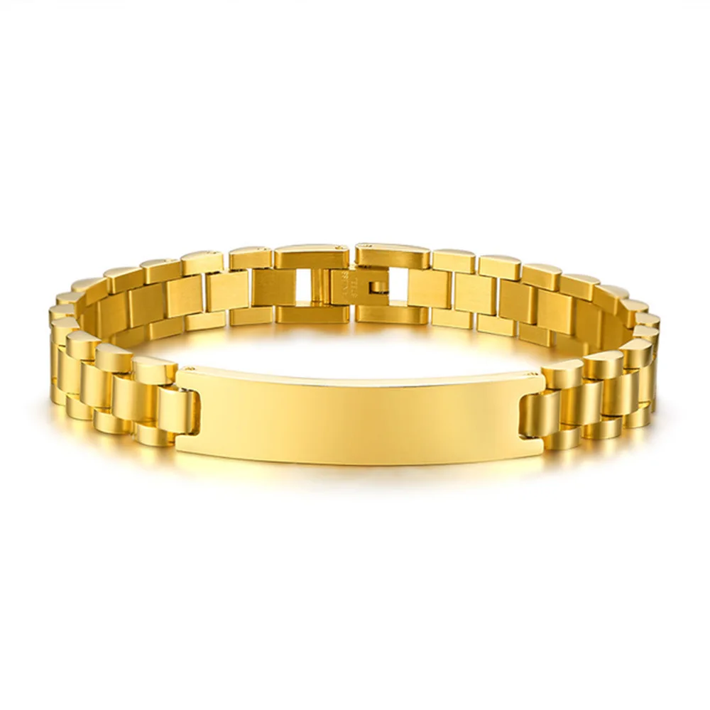 Fashion Custom Logo Stainless Steel Jewelry Engravable Gold Plated Watchband Strap Watch Band Link Chain Bracelet Man
Fashion Custom Logo Stainless Steel Jewelry Engravable Gold Plated Watchband Strap Watch Band Link Chain Bracelet Man