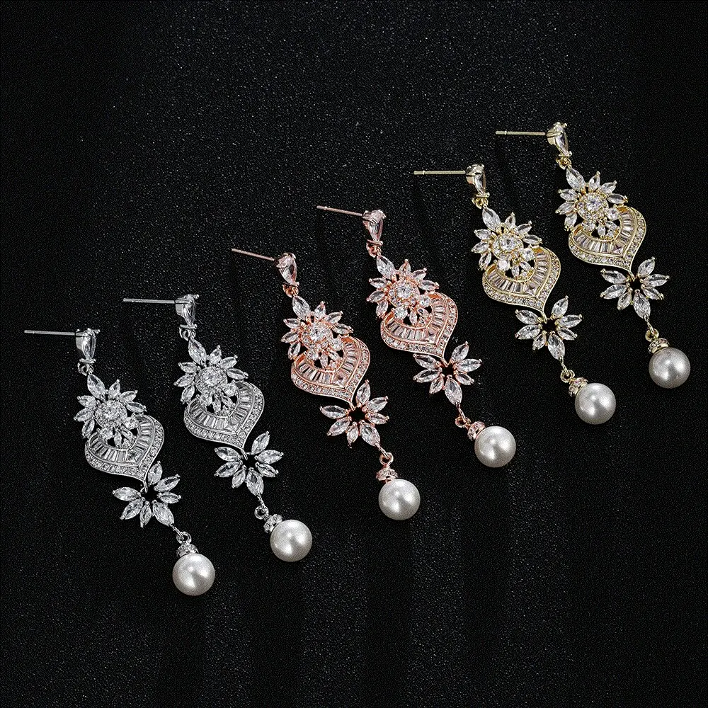 SLBRIDAL Ins Style Flower Pearls CZ Crystal Fashion Earrings Cubic Zircon Girls Earring Women Jewelry Bridal Wedding Earrings
SLBRIDAL Ins Style Flower Pearls CZ Crystal Fashion Earrings Cubic Zircon Girls Earring Women Jewelry Bridal Wedding Earrings