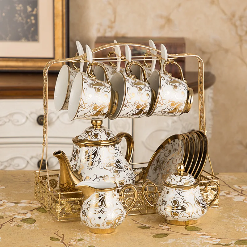 Hotel Luxury Gold Line 15PCS Coffee And Tea Cup Sets With Saucer Tea Pot Spoon, White
Hotel Luxury Gold Line 15PCS Coffee And Tea Cup Sets With Saucer Tea Pot Spoon, White