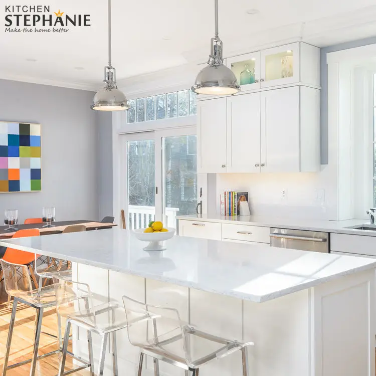 America style assembled white kitchen cabinets design, classic wood cabinets kitchen