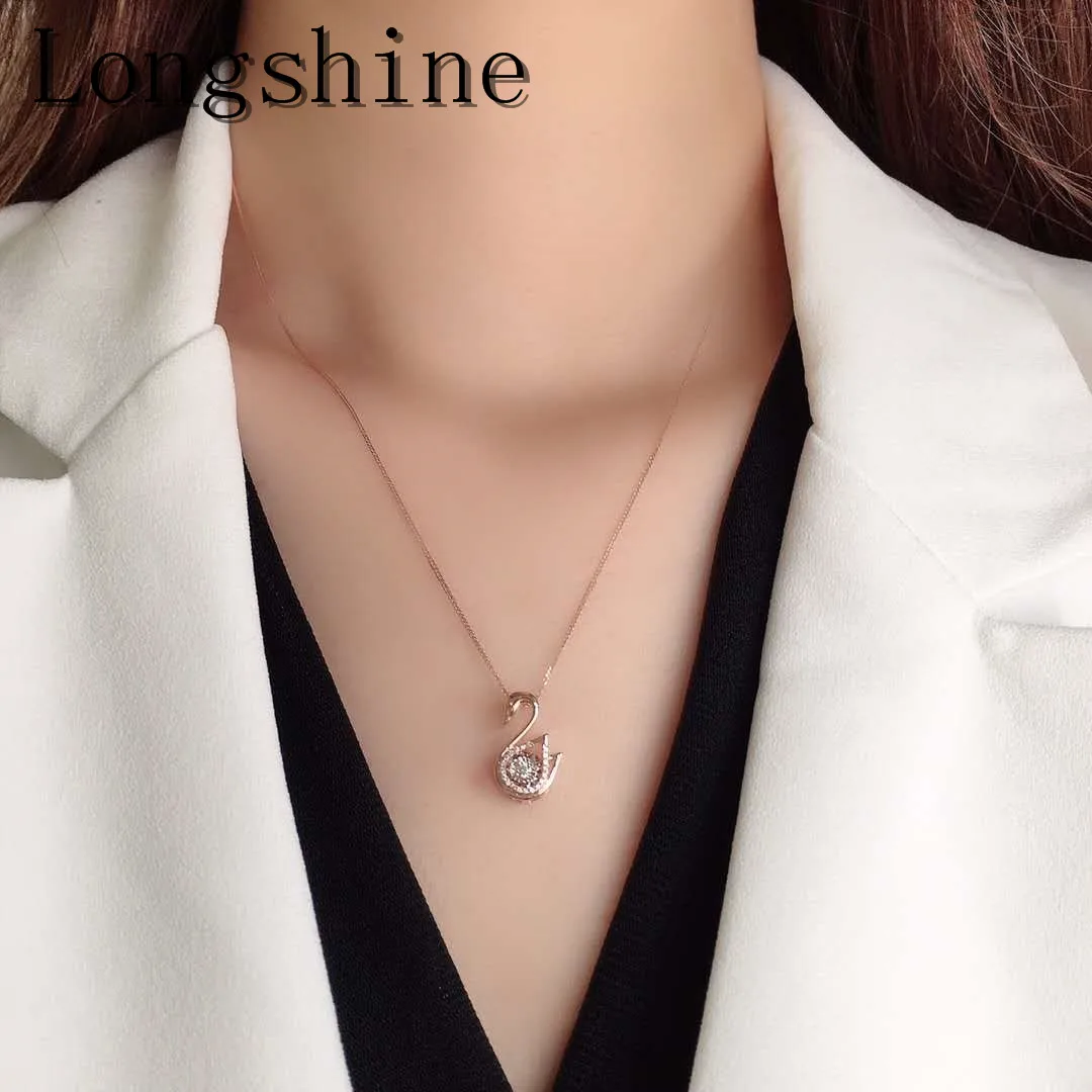 Hotsale Exquisite Design 18k Gold Jewelry Real Shining Diamond Charming Lovely And Swan Necklace For Women