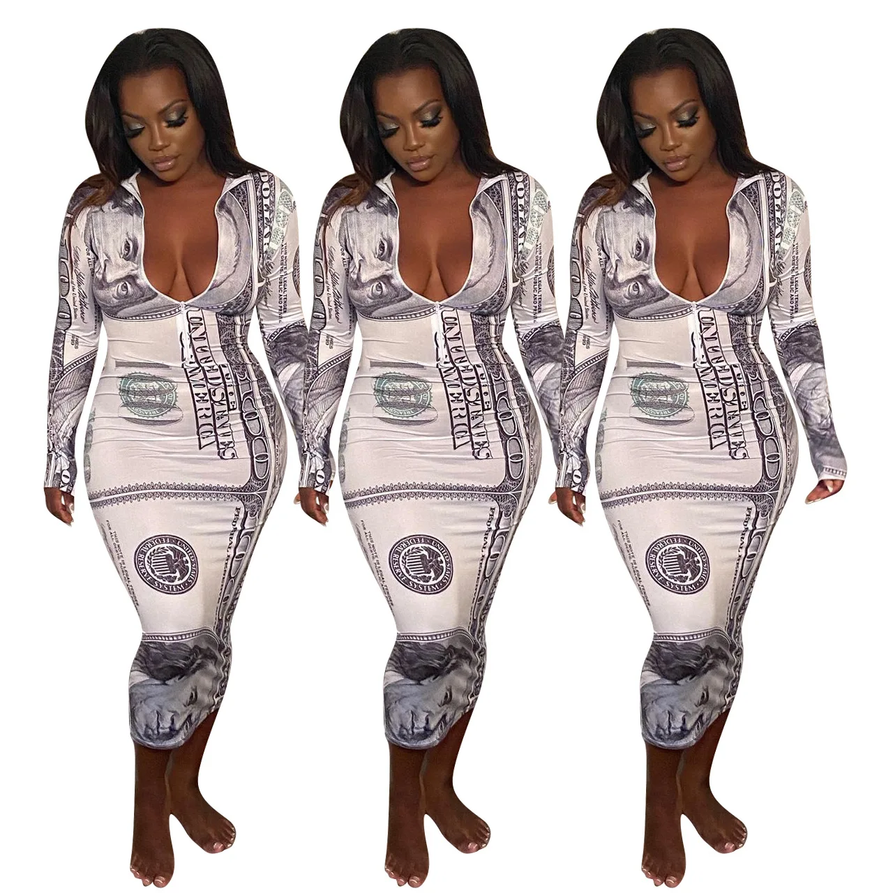 wholesale 2021 new arrivals long sleeves slim fit club dresses dollar print zipper up tops sexy women's skirts for party wear, As picture
wholesale 2021 new arrivals long sleeves slim fit club dresses dollar print zipper up tops sexy women's skirts for party wear, As picture