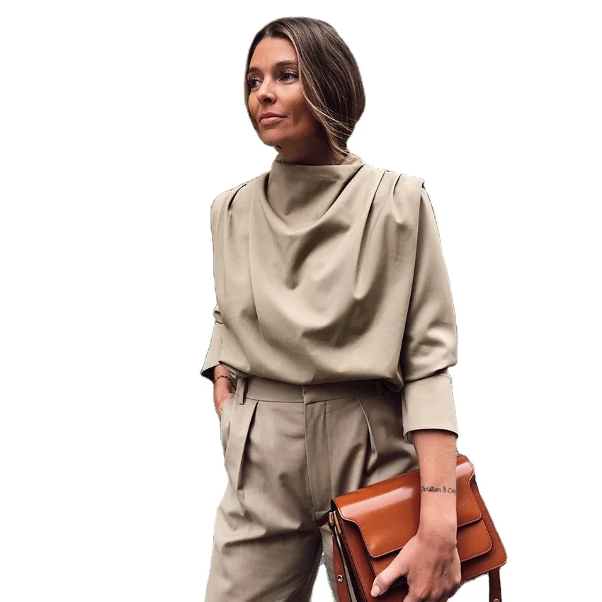 Women's autumn and winter long-sleeved women's shirt loose high-neck shirt women's top, Solid color
Women's autumn and winter long-sleeved women's shirt loose high-neck shirt women's top, Solid color