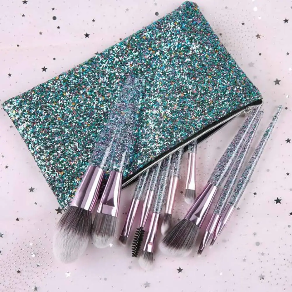 Makeup Brushes Set 10 Pieces Professional Cosmetic Makeup Brush Kit with Bling Glitter Bag, Crystal handle
Makeup Brushes Set 10 Pieces Professional Cosmetic Makeup Brush Kit with Bling Glitter Bag, Crystal handle