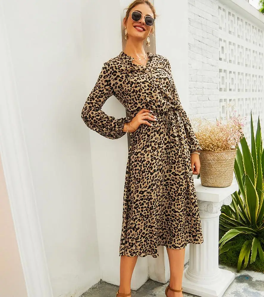 2020 New Arrival Women Leopard Print V-Neck Long Sleeve Ankle Length Loose Summer Elegant Fashion Ladies Casual Dresses
2020 New Arrival Women Leopard Print V-Neck Long Sleeve Ankle Length Loose Summer Elegant Fashion Ladies Casual Dresses