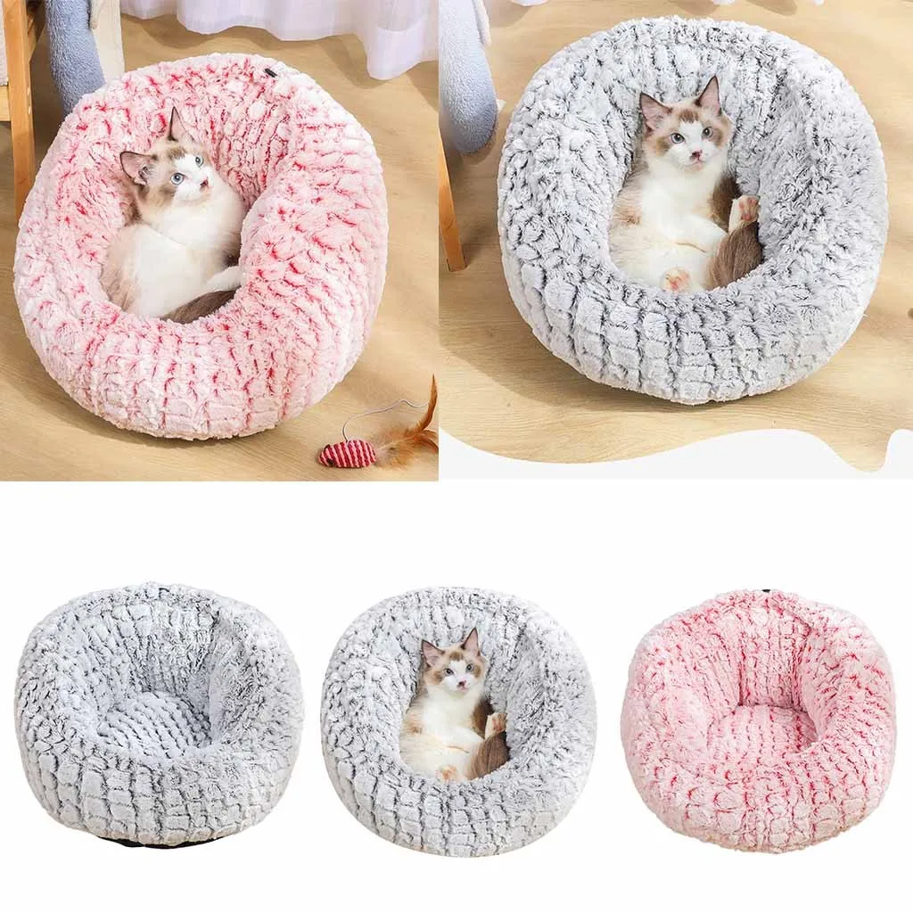 Dog Round Cat Winter Warm Sleeping Bag Long Plush Soft Pet Bed Calming Bed House Comfortable Cat Litter Sleeping Bed
