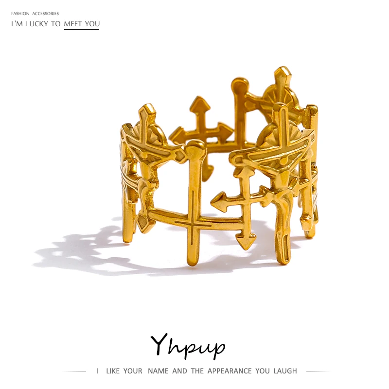 Yhpup Statement Metal Golden Opening Ring Trendy Jewelry 316L Stainless Steel Cross Ring
Yhpup Statement Metal Golden Opening Ring Trendy Jewelry 316L Stainless Steel Cross Ring
