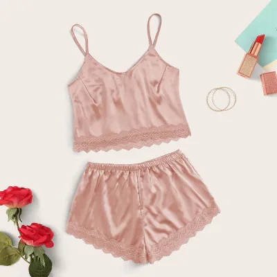 Sexy Women Striped Satin Silk Lace Sleepwear Lace Floral V Neck Sleeveless Lingerie Tops+nightwear Shorts Women Pajamas Sets New
Sexy Women Striped Satin Silk Lace Sleepwear Lace Floral V Neck Sleeveless Lingerie Tops+nightwear Shorts Women Pajamas Sets New