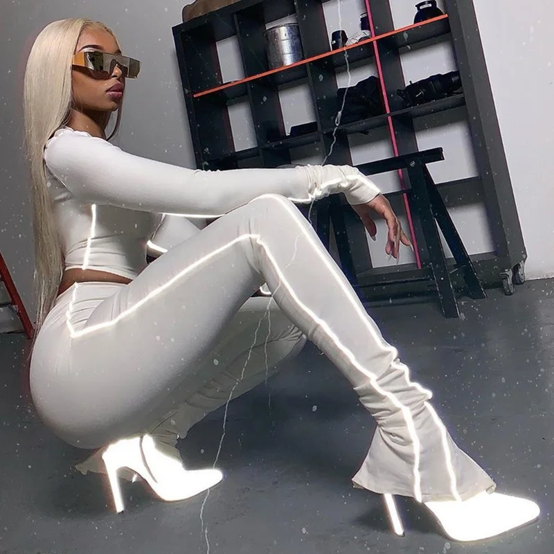 New Women Two Piece Set Clothing Reflective Patchwork Crop Top Leggings Set Sexy Tracksuit
New Women Two Piece Set Clothing Reflective Patchwork Crop Top Leggings Set Sexy Tracksuit