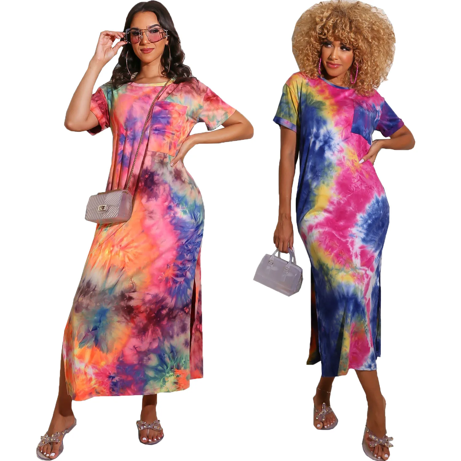 Wholesale New Arrival Summer Women Tie Dye Print Long Maxi Dress Short Sleeve Side Slit Shirt Dresses, Picture color
Wholesale New Arrival Summer Women Tie Dye Print Long Maxi Dress Short Sleeve Side Slit Shirt Dresses, Picture color