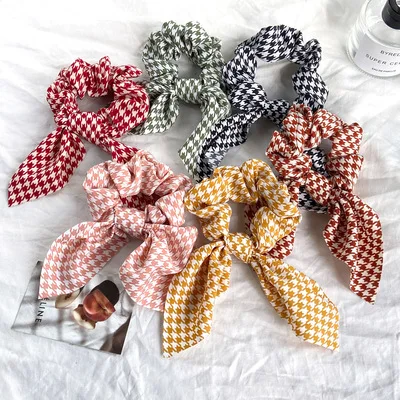 

New Bowknot Elastic grid Hair Bands Headband Hair Ties Ponytail Holder Hair Accessorie For Women Girls, Mix colors