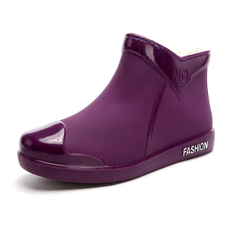 

Short cut women rainboots comfortable fashion rain boots shoes pvc Womens Ankle Boots Matte Waterproof Short Chelsea Rain Boots, Black/khaki/purple