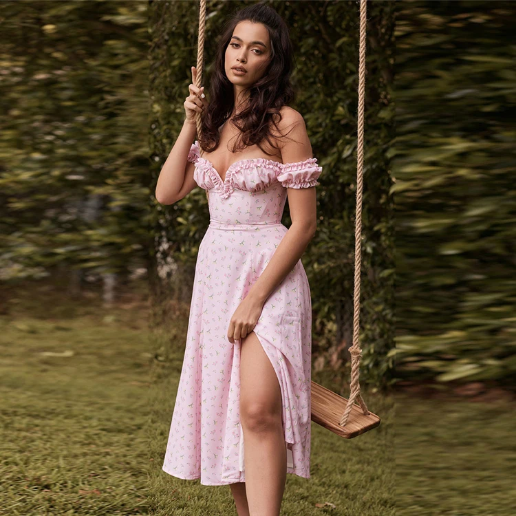 Strapless Zipper Backless Floral Dress Split Short Sleeve Ruffle Dresses Women Summer Clothes Casual Dresses Women, Pink
Strapless Zipper Backless Floral Dress Split Short Sleeve Ruffle Dresses Women Summer Clothes Casual Dresses Women, Pink