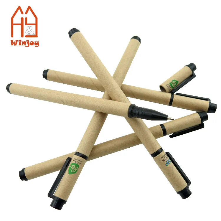 Kraft paper barrel recycled paper pen,Eco-friendly pen with custom logo printing for school & office.