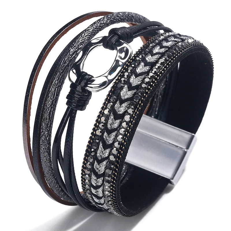 Trendy Rhinestone Charm Gemstone Alloy Buckle Multi-layer Leather Charm Bracelet for Women Jewelry, 4 colors
Trendy Rhinestone Charm Gemstone Alloy Buckle Multi-layer Leather Charm Bracelet for Women Jewelry, 4 colors
