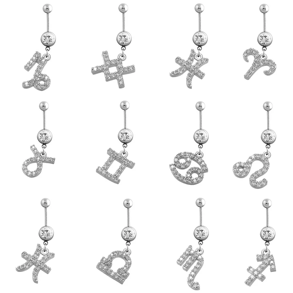 Hot Selling Surgical Stainless Steel Zircon 12 Sign Zodiac Belly Button Ring, Sliver,gold
Hot Selling Surgical Stainless Steel Zircon 12 Sign Zodiac Belly Button Ring, Sliver,gold