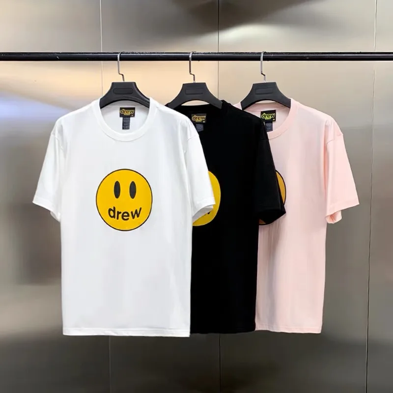 

DREW smiley face short-sleeved HOUSE Justin Bieber male and female couples same FOG high street style loose T-shirt trend, Picture shows