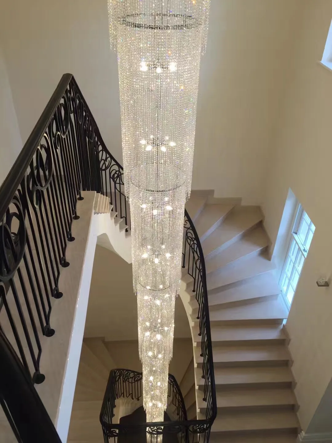 European luxury contemporary modern long chandelier crystal design for villa stair