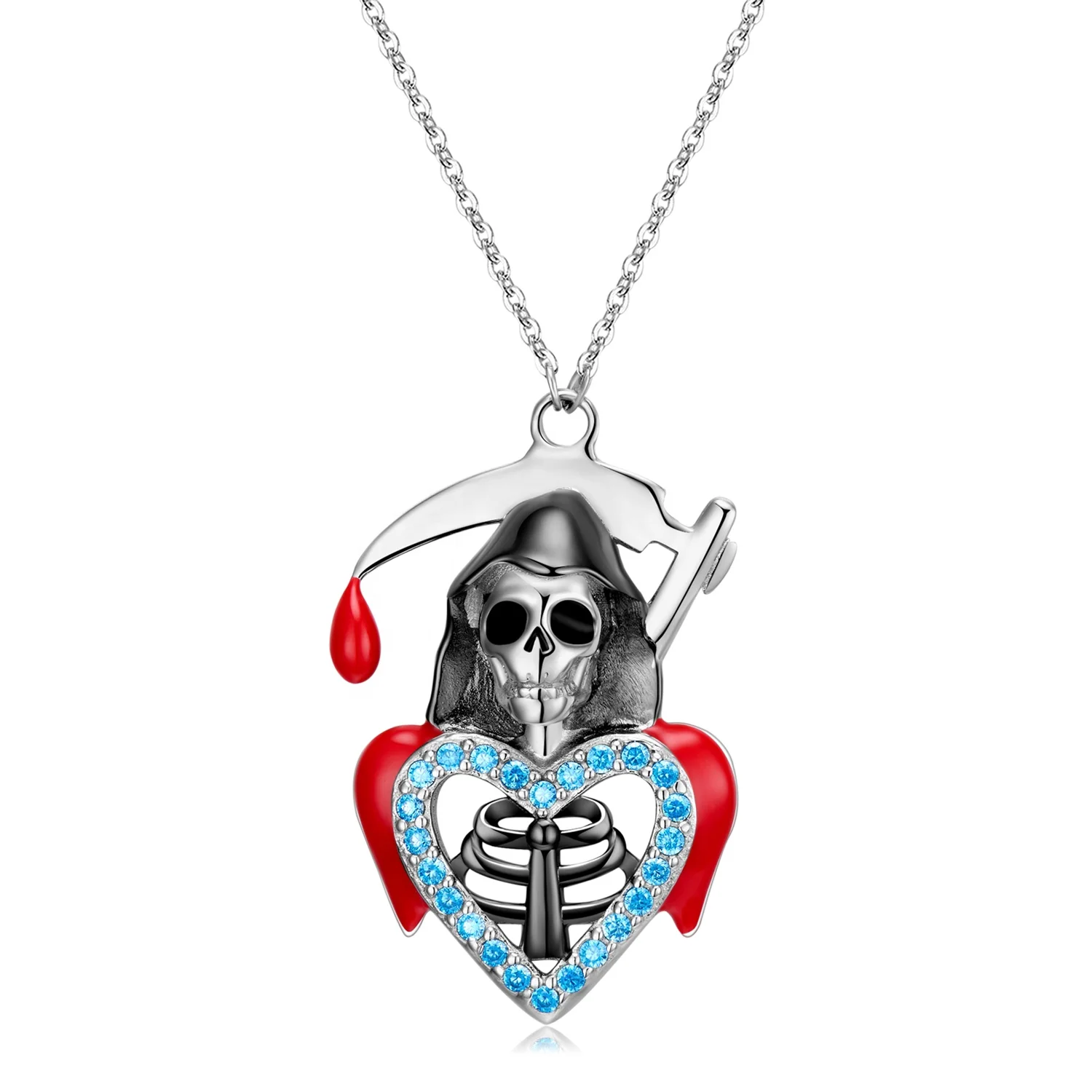 Scythe Skull Blue CZ Hollow Heart shape Pendant Necklace Jewellery Authentic 925 Sterling Silver for Women Fashion Jewelry Gift
Scythe Skull Blue CZ Hollow Heart shape Pendant Necklace Jewellery Authentic 925 Sterling Silver for Women Fashion Jewelry Gift