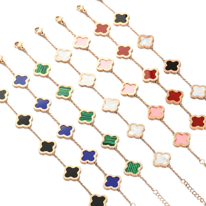 Rose Gold Plated Adjustable Women Stainless Steel Four Leaf Clovers Flower Charms Jewelry Bracelet For Women Lady
Rose Gold Plated Adjustable Women Stainless Steel Four Leaf Clovers Flower Charms Jewelry Bracelet For Women Lady