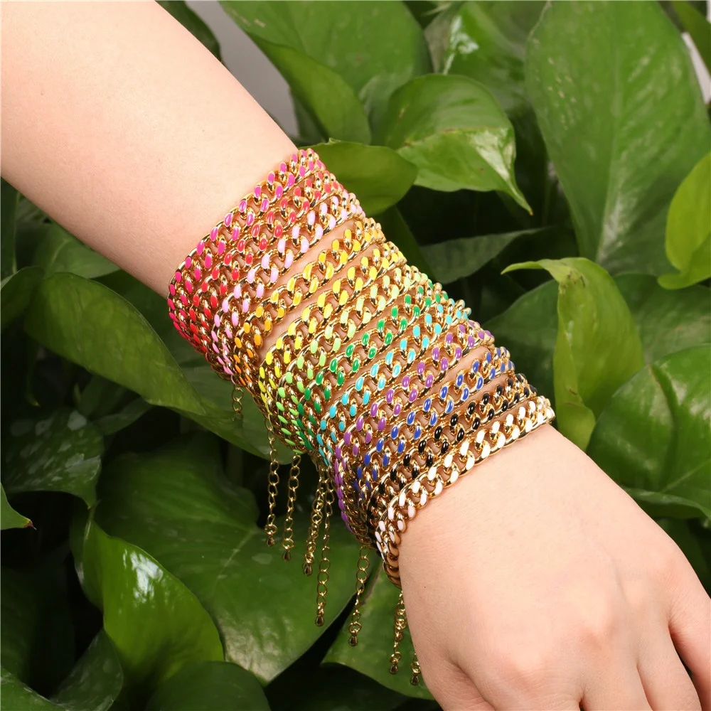 Hip Hop punk jewelry adjustable colorful dripping oil Cuban chain bracelets women fashion enamel gold plated link bracelet
Hip Hop punk jewelry adjustable colorful dripping oil Cuban chain bracelets women fashion enamel gold plated link bracelet