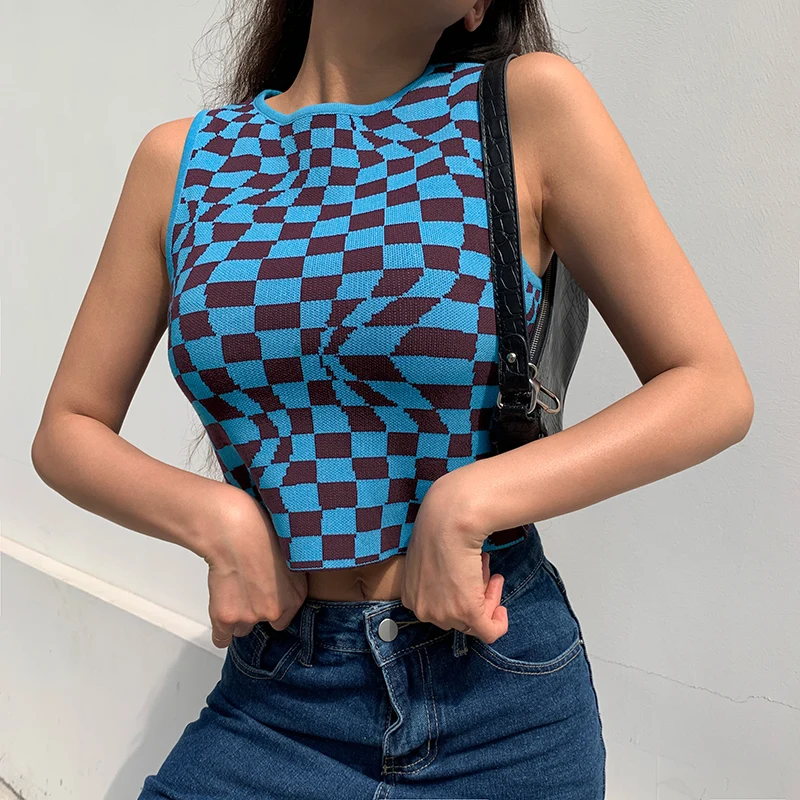 ZJ1282 Summer Knit Crop Top Women Sleeveless Y2K Tank Top Basic T Shirts Casual Checker Plaid Vest Streetwear Tank Top Vintage
ZJ1282 Summer Knit Crop Top Women Sleeveless Y2K Tank Top Basic T Shirts Casual Checker Plaid Vest Streetwear Tank Top Vintage