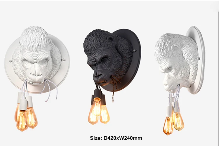 Decorative gorilla statue animal wall led light for restaurant hotel coffee shop bar wall lamp
