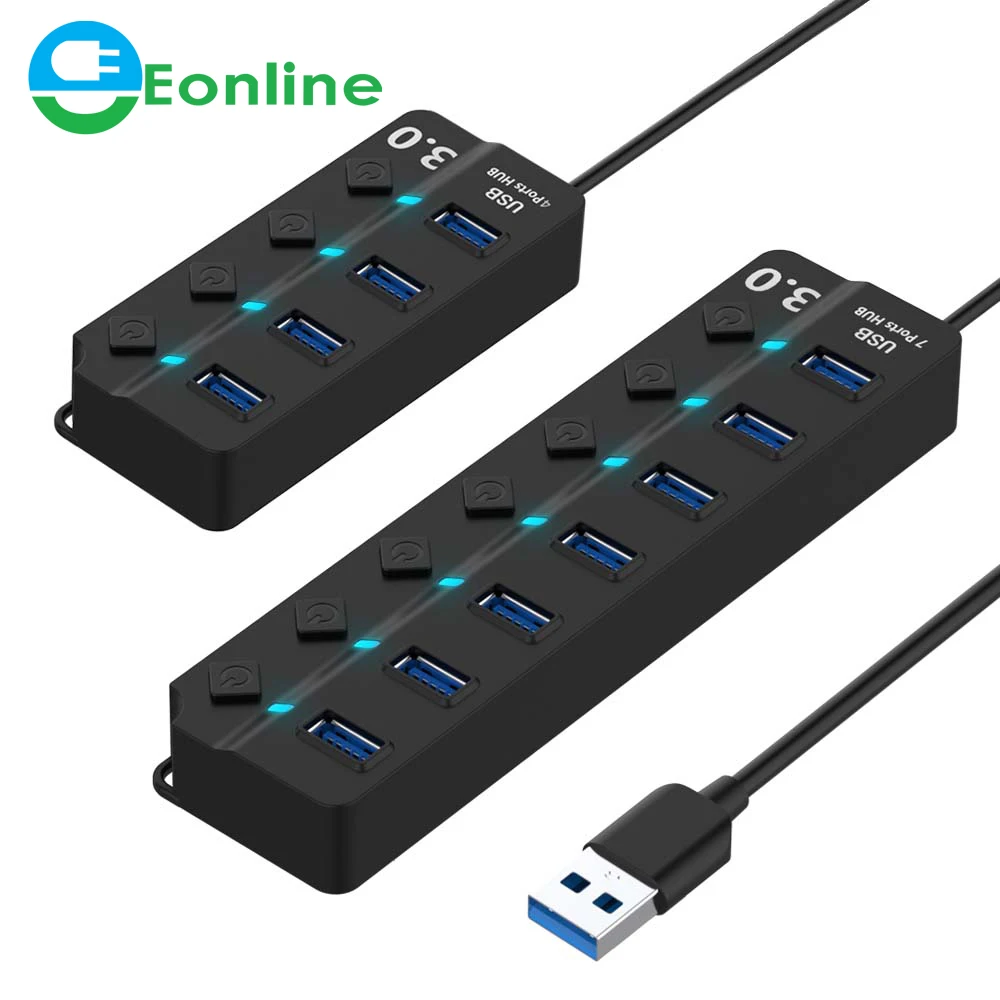 Eonline Multi USB 3.0 Hub Fast Speed 4 7 Port Switch LED Indicator For Laptop Pc Computer Accessories HUB3.0, Black
Eonline Multi USB 3.0 Hub Fast Speed 4 7 Port Switch LED Indicator For Laptop Pc Computer Accessories HUB3.0, Black